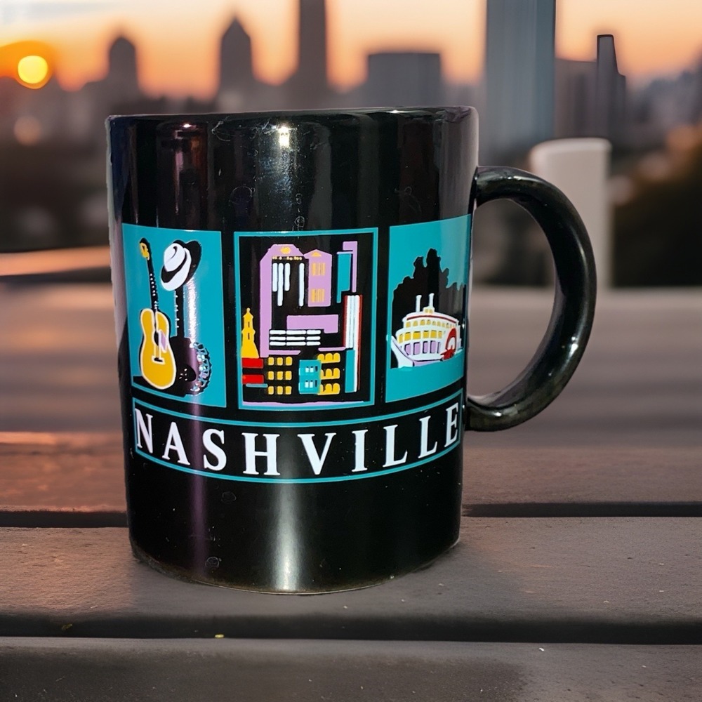 VTG Nashville, TN Mug Cup Logo Black 1993 The Paradies Collection Retro Music